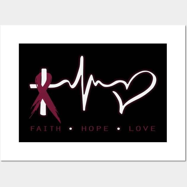 Faith Hope Love Christian Sickle Cell Awareness Burgundy Ribbon Warrior Wall Art by celsaclaudio506